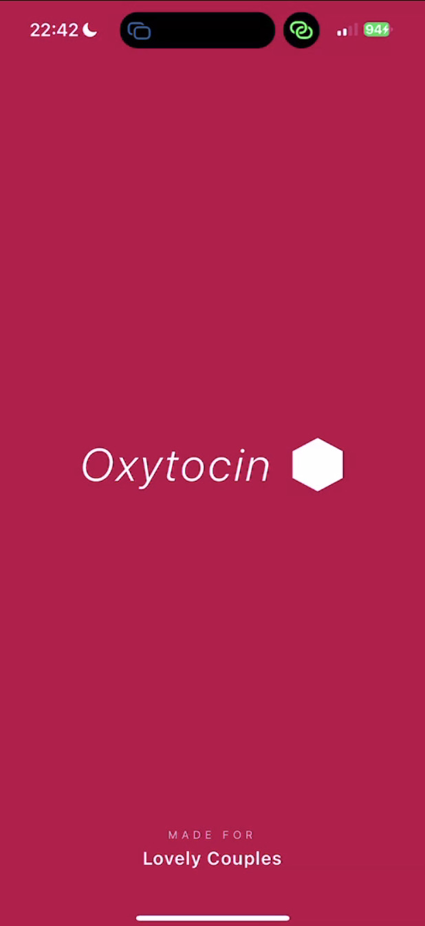 Oxytocin app — splash screen reading 'Made for Lovely Couples'
